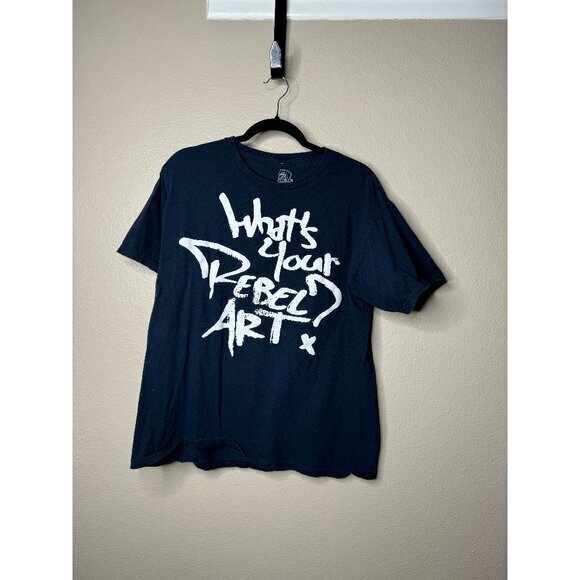 What's your rebel art?‎ Mens Black T-Shirt size large graphic tee round neck - Picture 1 of 5